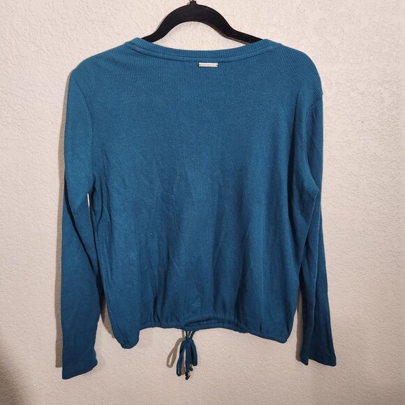 Michael Kors Teal Blue Long Sleeve Knit Top Drawstring Hem Small - Picture 5 of 15